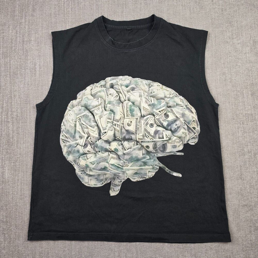 Money Motivated Money Brain Graphic Muscle Tank Top Mens Large Sleeveless Shirt